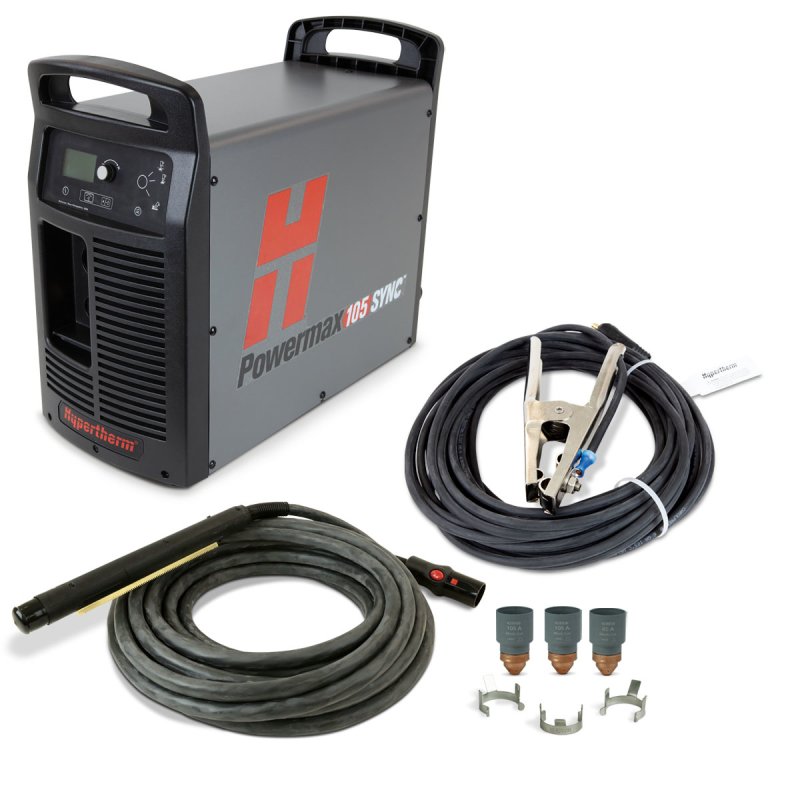059698 Hypertherm Powermax105 SYNC Stromquelle, 380–400 V 3PH, CE/CCC, CPC-Anschluss und serielle Schnittstelle, 180°-Maschinenbrenner, 15,2 m Brennerschlauchpaket